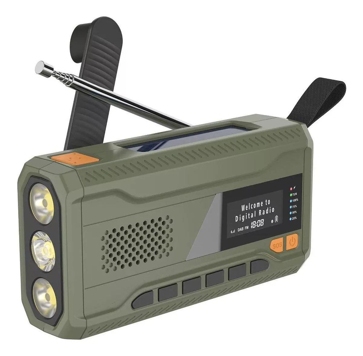 Nødradio – DAB+/FM, Powerbank, lommelykt og sveiv