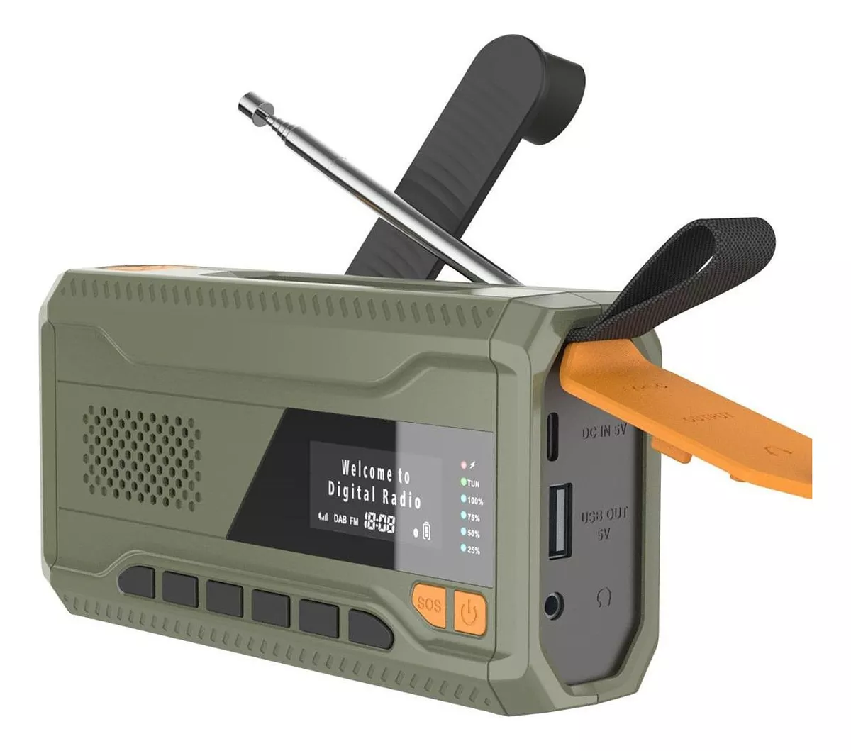 Nødradio – DAB+/FM, Powerbank, lommelykt og sveiv